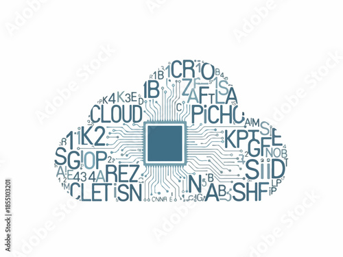 Cloud Computing Concept Digital Cloud with Integrated Processor Representing Data Storage and Technology