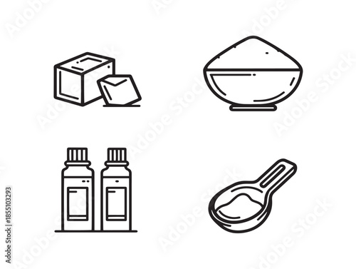 Gorgeous Collection of Four Simple Sugar and Sweetener Vector Icons