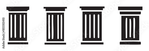 Four classical architectural columns standing upright, showcasing various stylized designs and historical elegance in a simple graphic illustration.