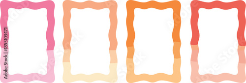 Four rectangular frames with wavy borders in pink orange and red colors