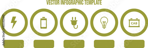Modern vector infographic template with energy icons, circular steps, power symbols, business presentation layout, clean corporate design elements