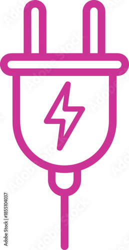 Simple black line icon of electric plug with lightning symbol, power connection concept, minimal energy technology illustration