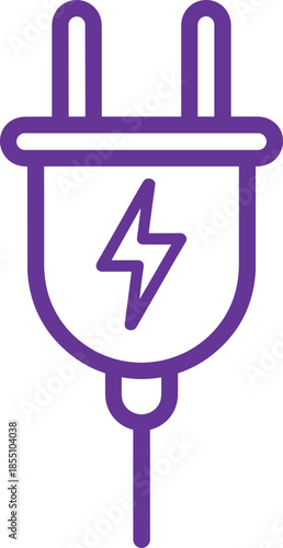 Simple black line icon of electric plug with lightning symbol, power connection concept, minimal energy technology illustration