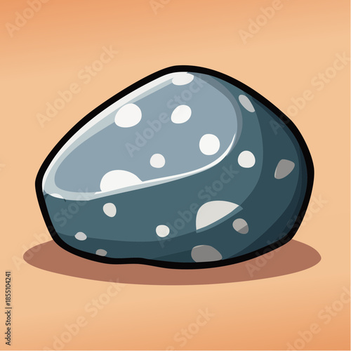 Cartoon illustration of a smooth, gray rock with white spots, casting a shadow on a tan surface.
