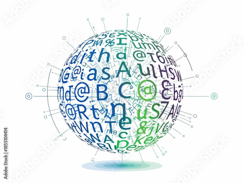 Digital World Concept Abstract Globe with Letters and Symbols Representing Online Communication and Data