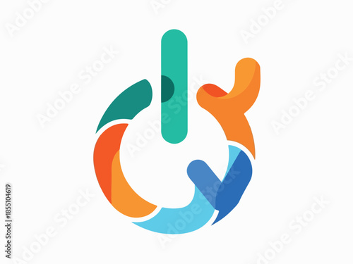 Colorful stylized power button icon representing energy, startup, and innovation concepts