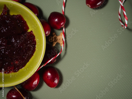 Cranberry sauce with red ripe cranberries in a bowl for Christmas 