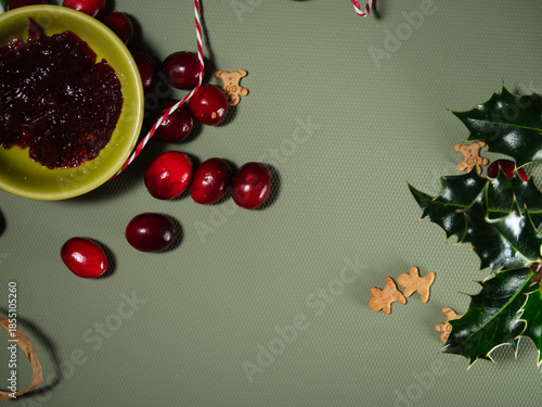 Cranberry sauce with red ripe cranberries in a bowl for Christmas 