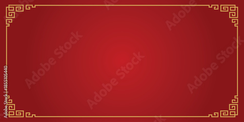 Chinese new year background banner with gold border, oriental background, red square window inspiration