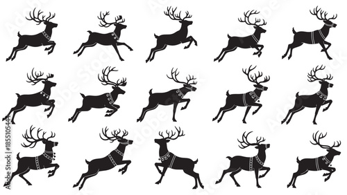 A wild nature collection featuring a black vector set of deer silhouettes and animal outlines for a mammal design illustration