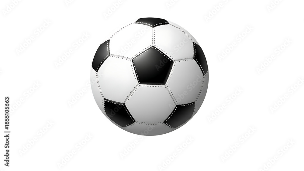 Naklejka premium A close-up image of a classic black and white soccer ball, a symbol of sport and competition. The ball is resting, ready for the next play
