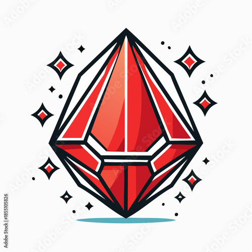 Illustration of a red gem with black outline and sparkling effects.