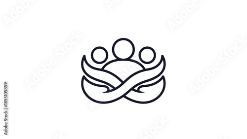 Abstract symbol of three people embracing in a caring gesture.