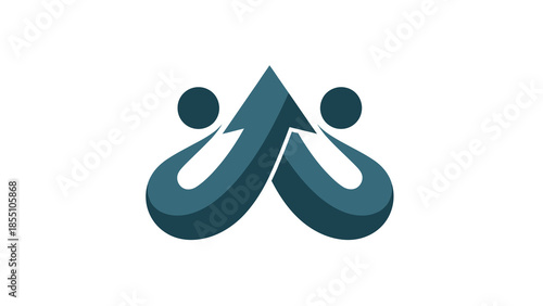 Abstract Teal Arrows Forming Human Figures with Upward Momentum.