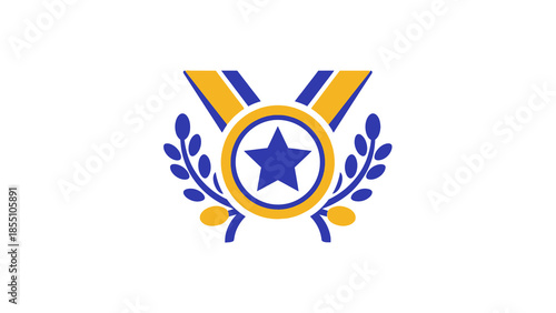 Award medal with star and laurel wreath vector illustration.
