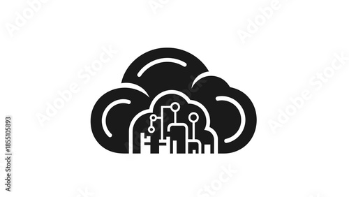Cloud Computing Technology Icon with Circuit Board Elements.