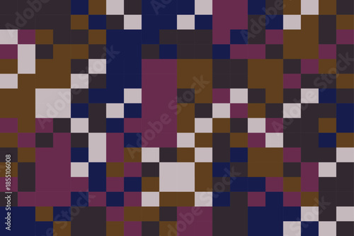 Vibrant purple and blue pixelated abstract background with brown and gray squares