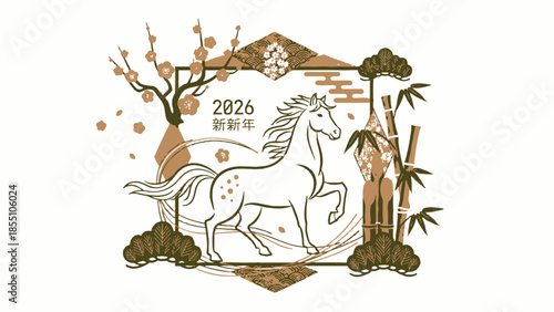 Elegant Horse illustration for Chinese New Year 2026 celebration.