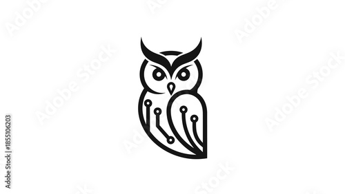 Modern Owl Logo Design with Circuit Board Elements.