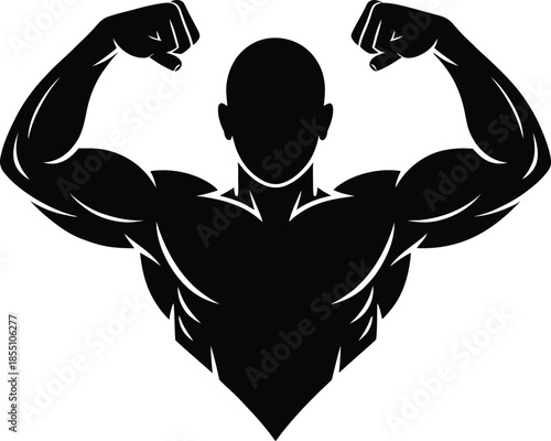 Muscular Bodybuilder Flexing Biceps Silhouette