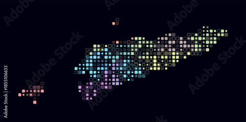 Timor-Leste, shape of the country build of colored cells. Digital style map of the Timor-Leste on dark background. Small size rounded square blocks. Trending vector illustration.