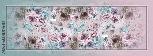 digital flowers silk scarf design with seamless pattern