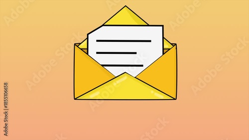 Cartoon Style Yellow Envelope Opening Animation with Mouse Click for Business Email Notification and Digital Marketing Newsletter Concept