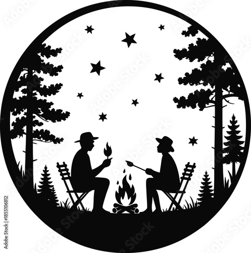 Romantic Campfire Night Forest Silhouette