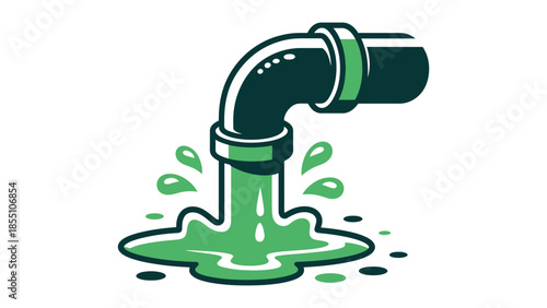 A green pipe is discharging liquid onto a white surface.