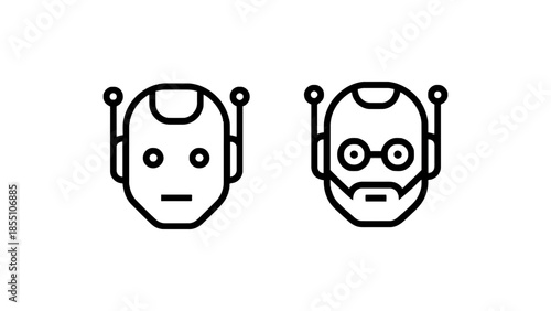 Two robot heads are shown side by side with different facial features.
