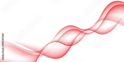 Abstract Red Wave Flow Background on White, Smooth Transparent Curves