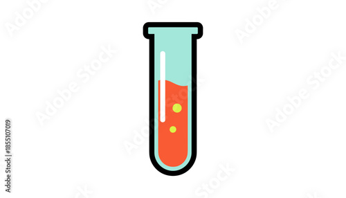 Single test tube with layered colorful solution isolated on white background flat design concept of scientific experiment