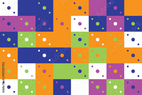 Vibrant colorful geometric pattern with squares and polka dots design element
