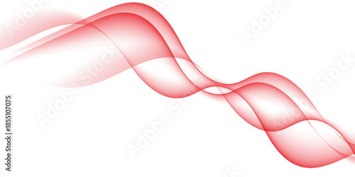 Abstract Red Wave Flow Background on White, Smooth Transparent Curves. Modern trendy design in Vector Illustration