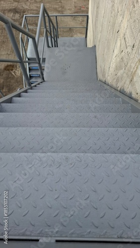 Viewpoint of metal stairs, top of the steps leading down