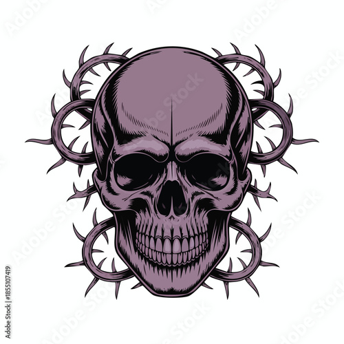 Dark Skull Surrounded by Barbed Wire Rings.