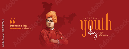Swami Vivekananda Jayanti National Youth Day Inspirational Tribute Design on 12 January for Social Media Post, Web Banner, Poster, and Print