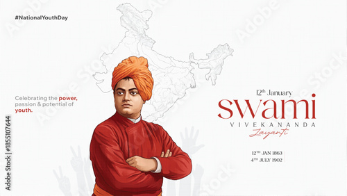 Swami Vivekananda Jayanti National Youth Day Inspirational Tribute Design on 12 January for Social Media Post, Web Banner, Poster, and Print