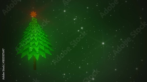 Solitary Christmas tree with twinkle lights in snow storm landscape