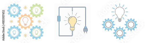 Innovation Concepts With Gears And Lightbulbs, Creative Solutions, Problem Solving, Technology Ideas