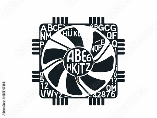 Abstract illustration of a fan with letters and numbers, modern design for technology concepts and creative branding