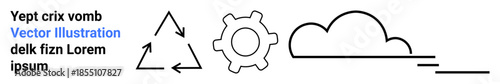 Recycling, sustainability, cloud technology, innovation, process optimization, environmental awareness. Triangle with arrows, gear and cloud icon. Recycling and sustainability in this visual