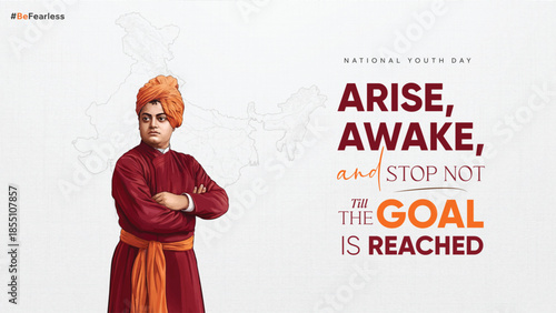 Swami Vivekananda Jayanti National Youth Day Inspirational Tribute Design on 12 January for Social Media Post, Web Banner, Poster, and Print