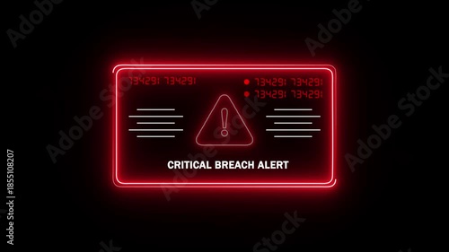  critical breach alert Alert. Warning security breach computer hacking warning message hacked Warning symbol on the screen privacy protection data hacking malware virus Danger sign.4k video
