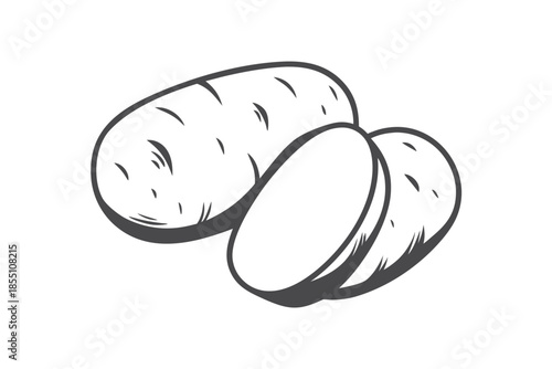 Potato with Slices Outline Style, Illustration, Fresh Ingredient,White Background