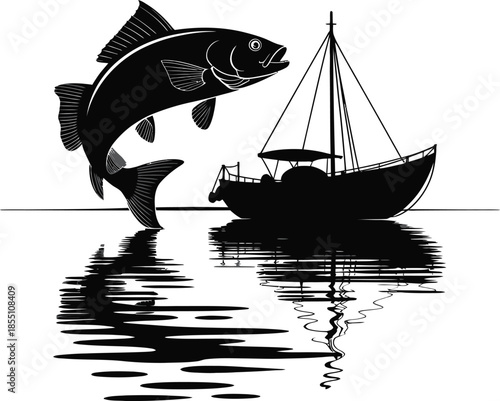 Fish Leaping Near Fishing Boat