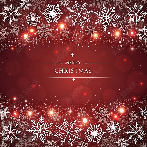 Merry Christmas Greeting with Snowflakes and Lights