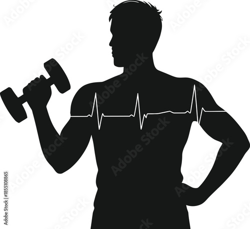 Man Lifting Dumbbell With Heartbeat