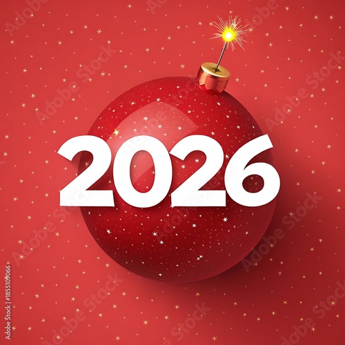 Red Christmas Ornament With 2026 Numbers And Sparkler