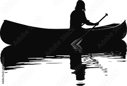 Canoeist Paddling With Water Reflection